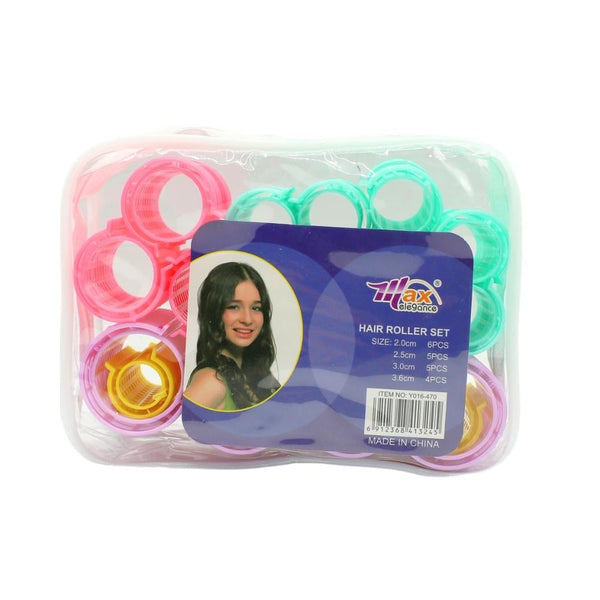 Max Elegance Plastic Hair Rollers - 18 Pieces, Assorted Sizes