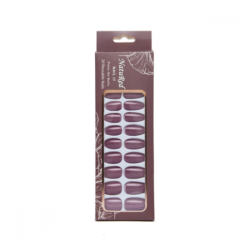 Natured Artificial Nail Adhesive Set, 20 Pieces, Full Coverage Press-On Nails