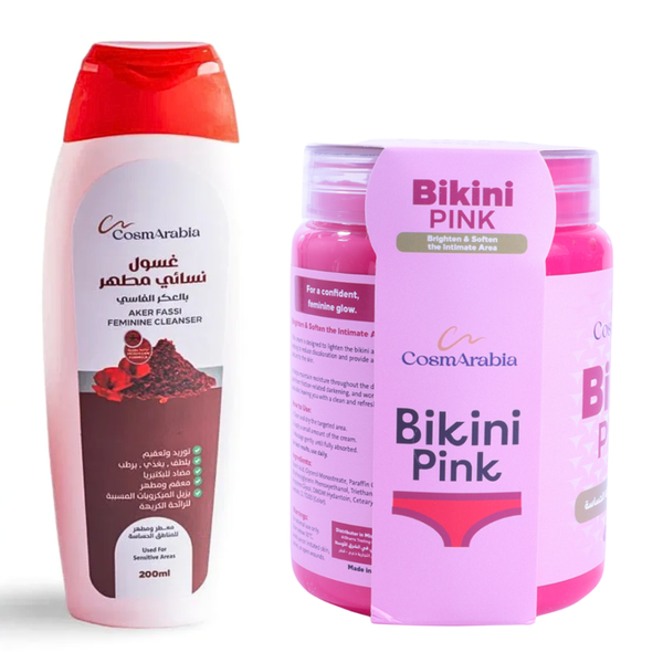 CosmArabia Aker Fassi Wash & Pink Bikini Cream Set - 200ml + 450ml