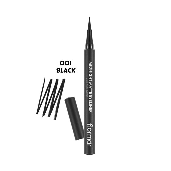 Flormar Midnight Matte Liquid Eyeliner, 01 Black, Smudge-Proof