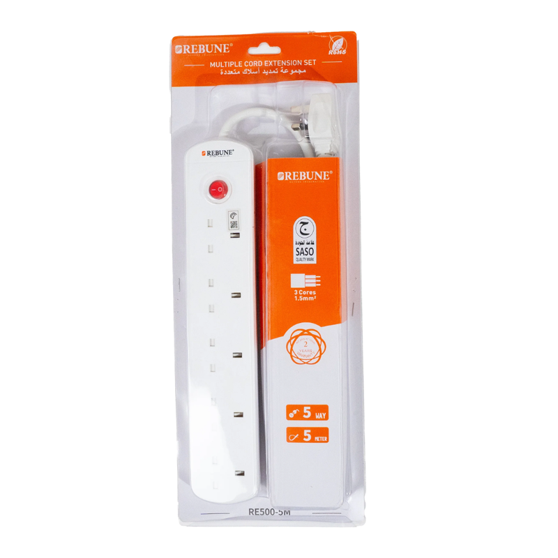 Rebune 5-Outlet Power Strip with 5-Meter Cord, 2990W