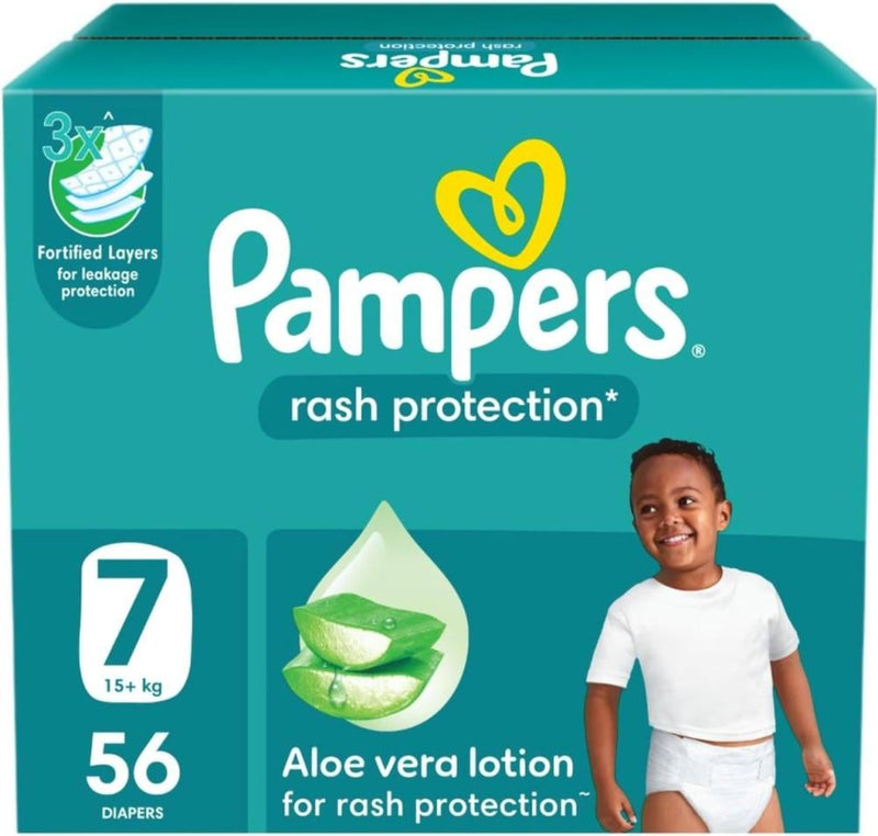 Pampers Diapers Taped Rash Protection Jumbo Box Size 7 56 Count