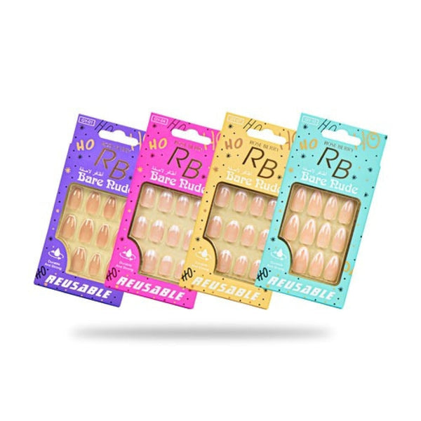 Rose Berry Bare Nude Adhesive Nails 24 Pieces Natural Finish