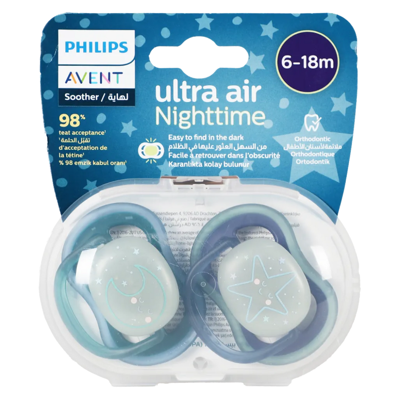 Ultra Air Night Time Baby Soother for children aged 6 to 18 months Avent 2 Pcs
