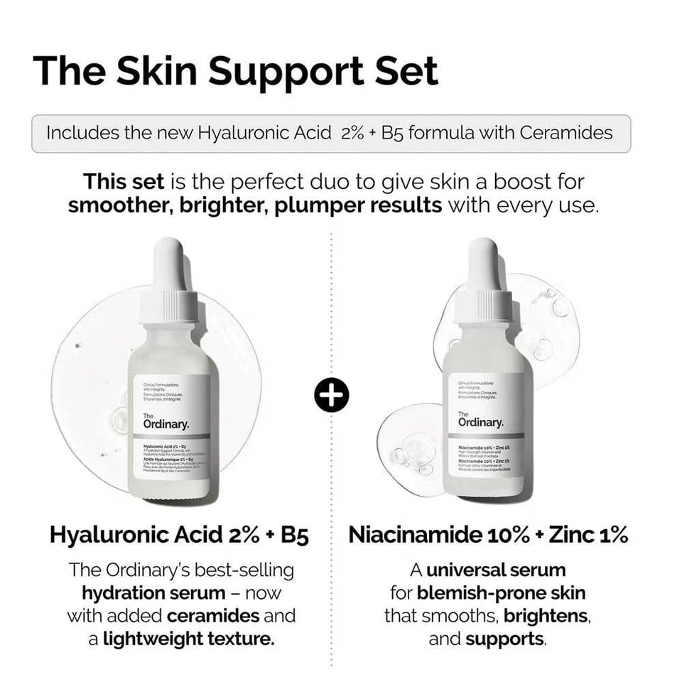 The Ordinary Skin Support Kit Hyaluronic Acid & Niacinamide Serums Hydrating & Refining 30ml