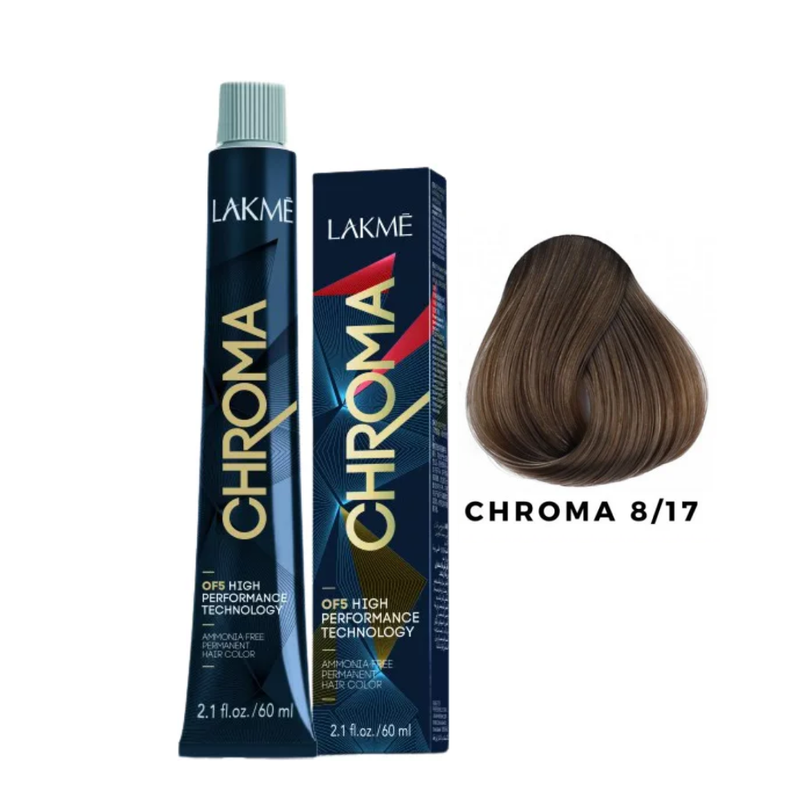 Lakme Ammonia-Free Permanent Hair Color, 8.17 Light Ash Blonde, 60ml