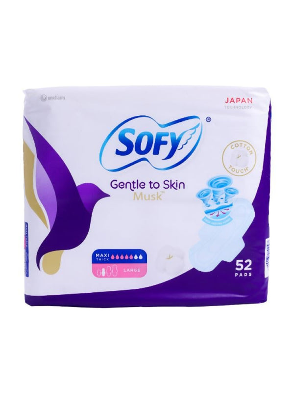 Sofy Antibacterial Thick Sanitary Pads with Wings - Large, 52 Count