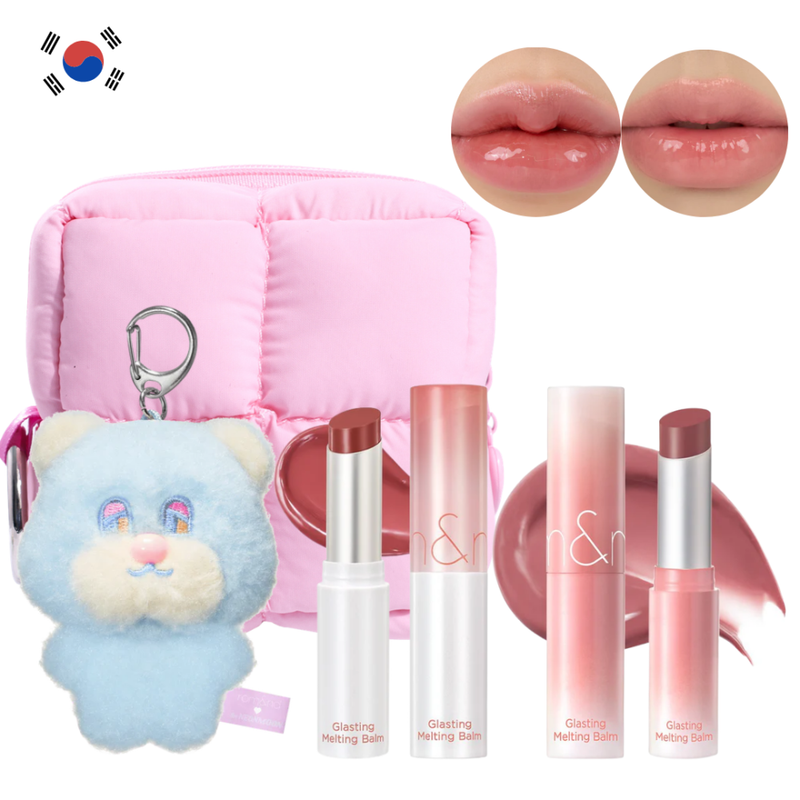 Best Lip Balm Glossy Glass Moisture Romand 2-Piece Set with Case & Keychain