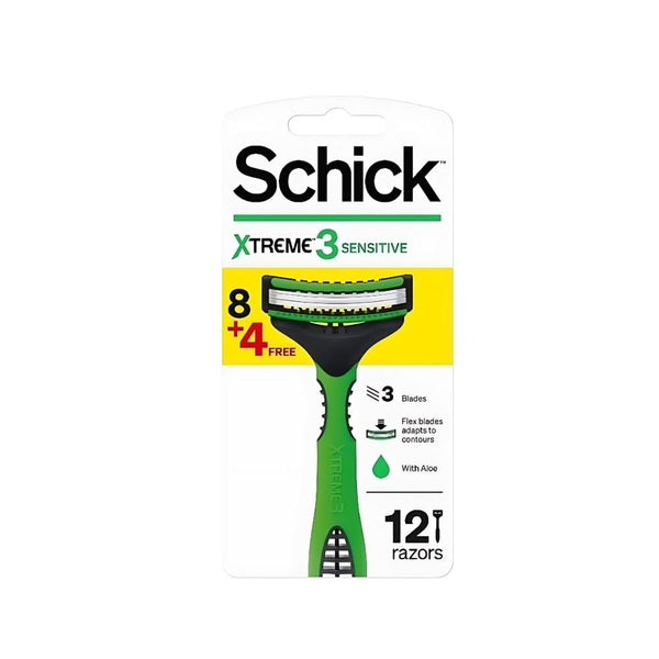 Schick Extreme Men's Razor 3 Blades Aloe Vera Vitamin E 12 Count