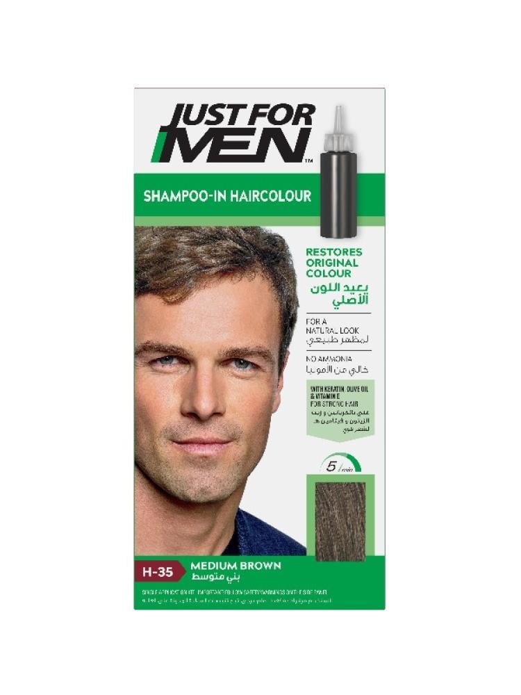 Hair Colour Medium Brown Shampoo-In Grey Coverage Just For Men H-35