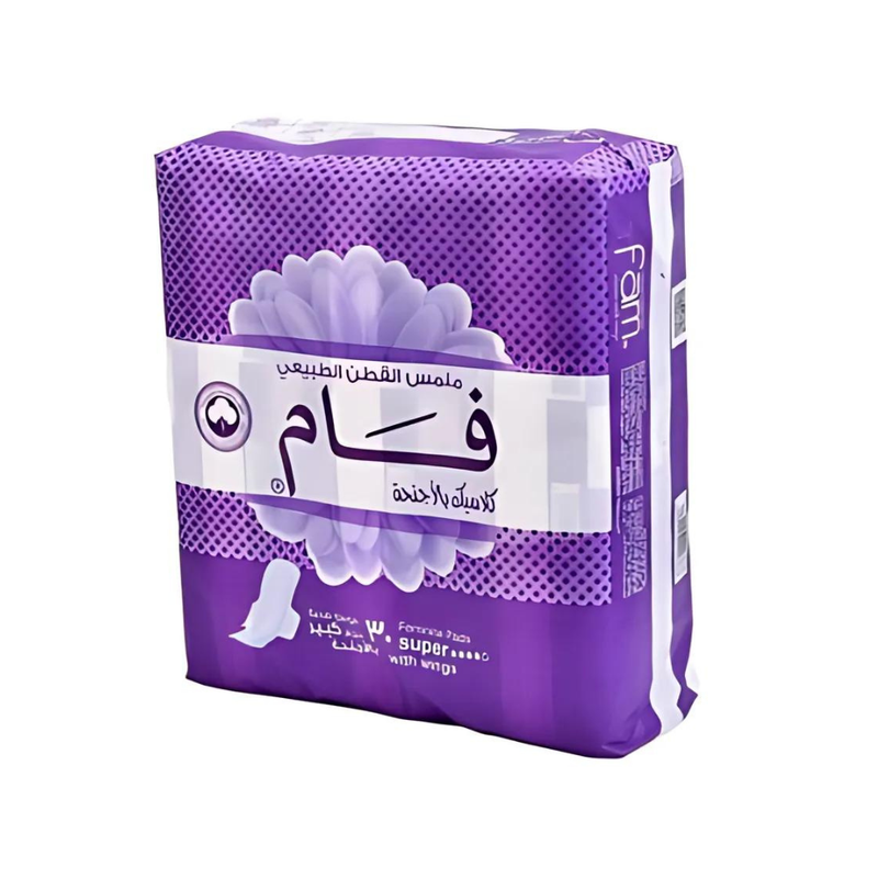 Fam Sanitary Pads Large with Wings, 30 Count