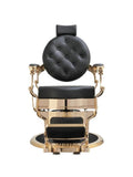 Salon System Barber Chair - Black Leather with Gold Iron Base