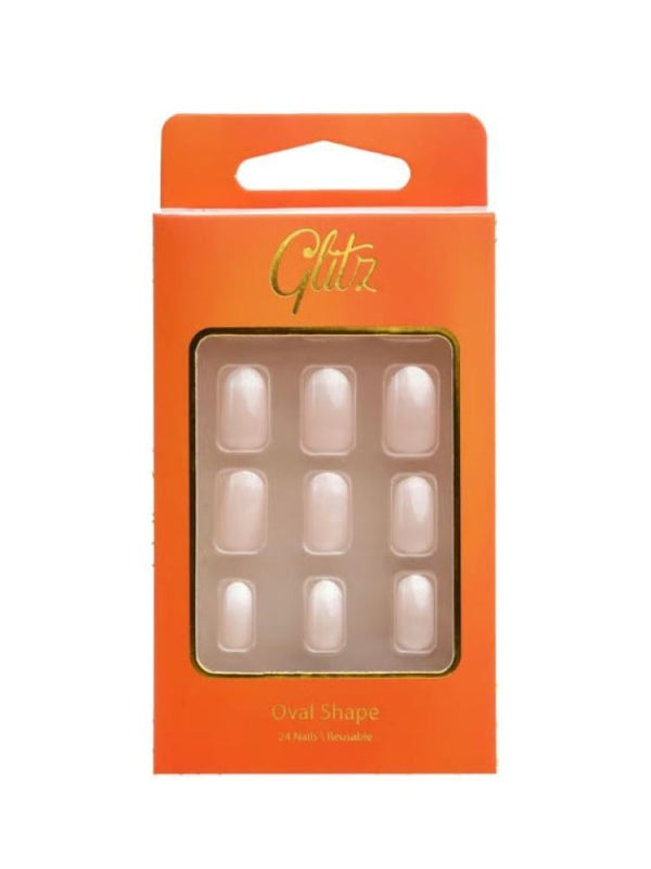 Glitz Press-On Nails Oval French - 24 Pieces