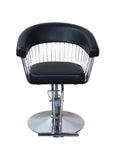 Salon System Barber Chair in Black Leather with Stainless Steel Accents