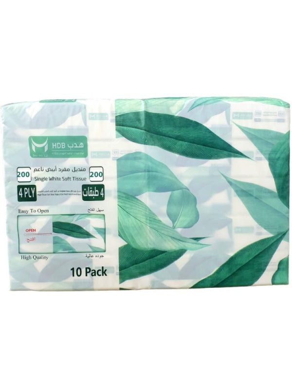 HDB Soft White Wipes, 200 Tissues (10 Packs)