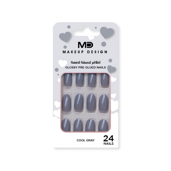 MD Cool Gray Glitter Adhesive Nails NG10 Reusable 7-Day Wear