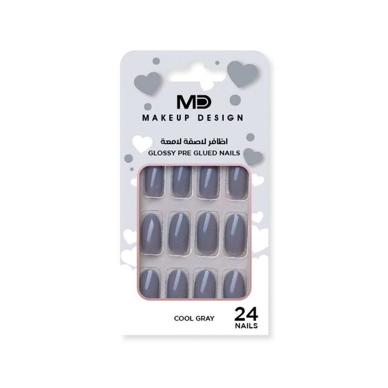 MD Cool Gray Glitter Adhesive Nails NG10 Reusable 7-Day Wear