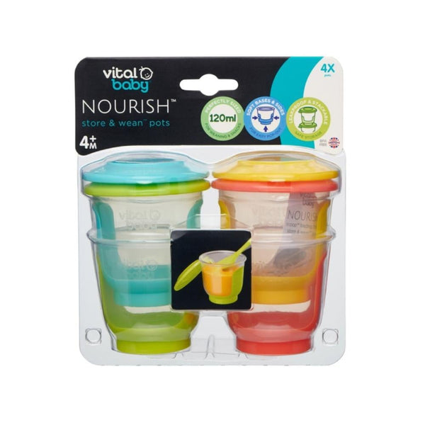 Vital Baby Weaning Food Containers, 120ml, 4 Pack, BPA-Free, Freezer Safe