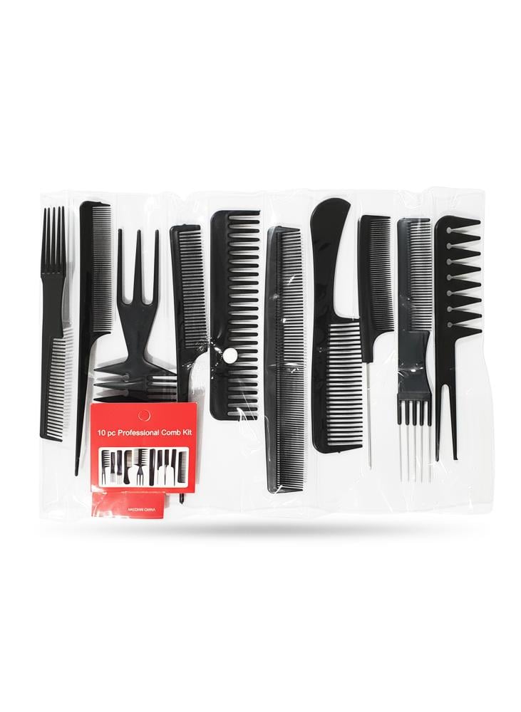 Hair Comb Kit Professional Black 10 Piece Styling Set 25A100910