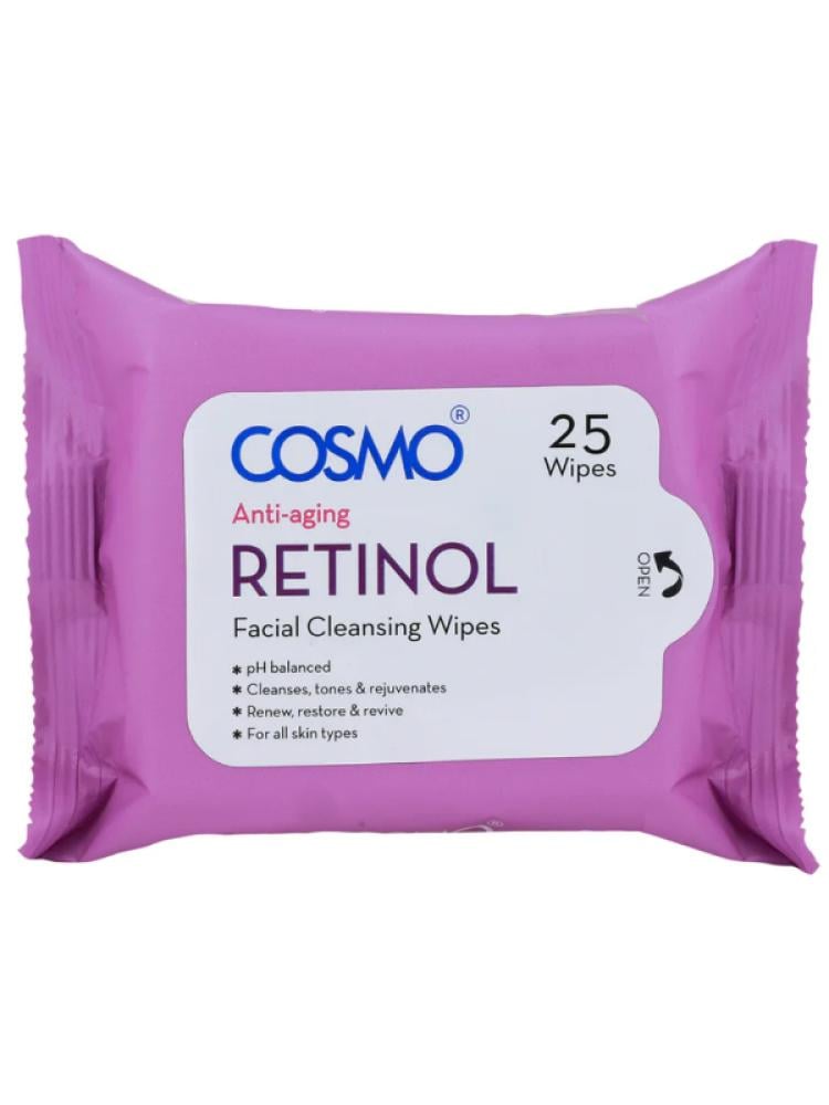 Facial Cleansing Wipes with Retinol by Cosmo, 25 Pack