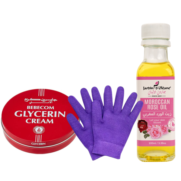 Hand Care Kit - Glycerin Cream, Rose Oil, Gel Gloves - 3 Pieces