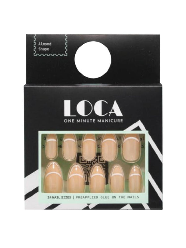 Almond Fake Nails Self-Adhesive Elegant Beige White Outline Luca 24pcs