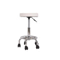 Salon System Round Rolling Technician Stool - White Iron Base, Adjustable Height