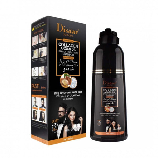 Black Hair Dye Shampoo 3 in 1 Collagen & Argan Oil Disaar 400ml