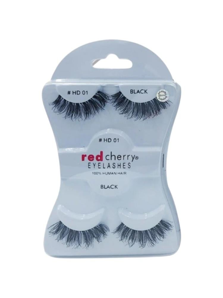 Natural Looking False Eyelashes #HD01 Reusable Human Hair Red Cherry 2 Pcs