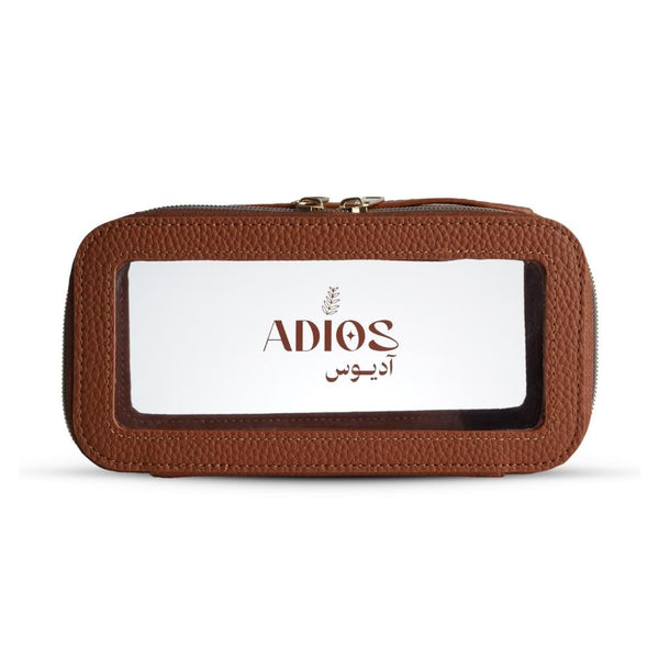 Good Morning Adios Transparent Makeup Bag Leather Front Organizer