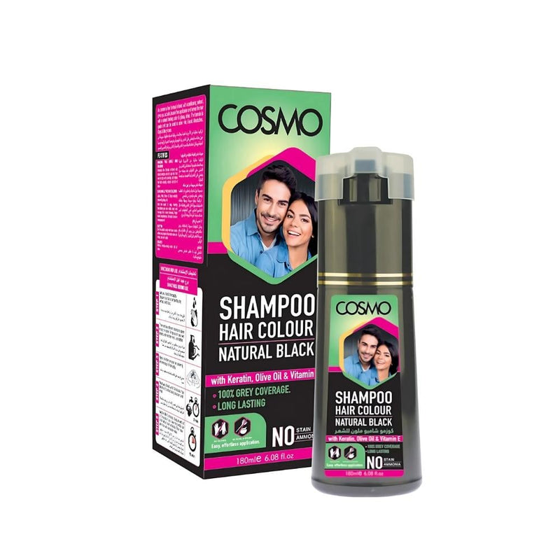 Cosmo Hair Color Shampoo Natural Black Vitamin E Olive Oil Keratin 180 ml