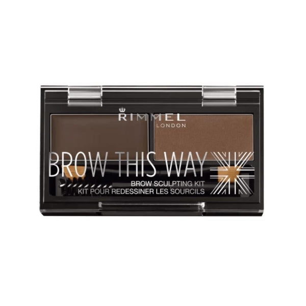 Rimmel London Brow This Way Powder Eyebrow Kit, 003 Dark Brown, Dual-Ended Brush