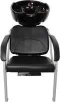 Salon System Model 2024 Black Leather Hair Washing Chair with Basin
