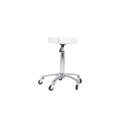Salon System White Round Staff Chair with Wheels and Hydraulic Lift