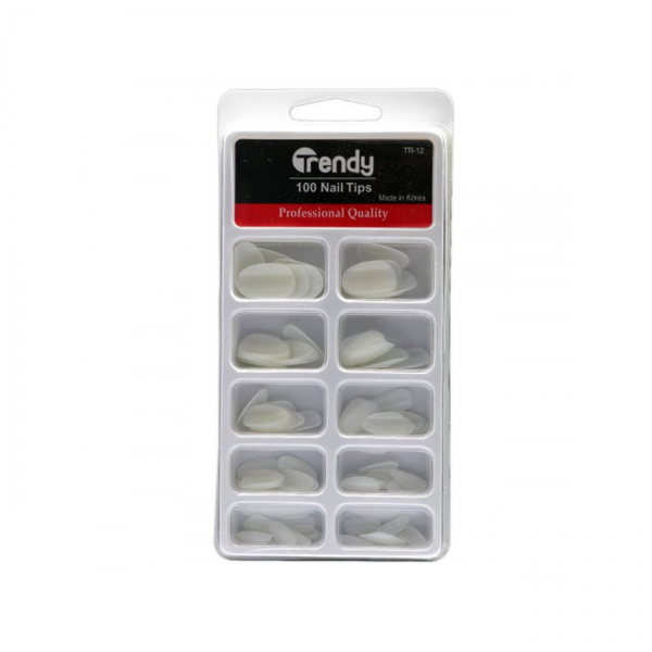 Trendy Artificial Nail Set, White, 100 Pieces, Long Length