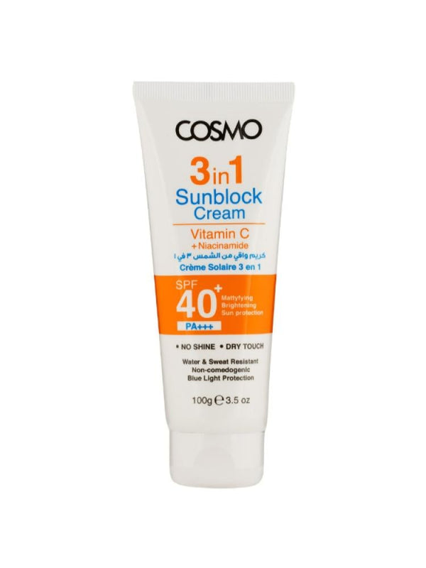 Cosmo 3-in-1 Sunscreen Cream SPF 40 PA+++ - Blue Light Protection, 100g