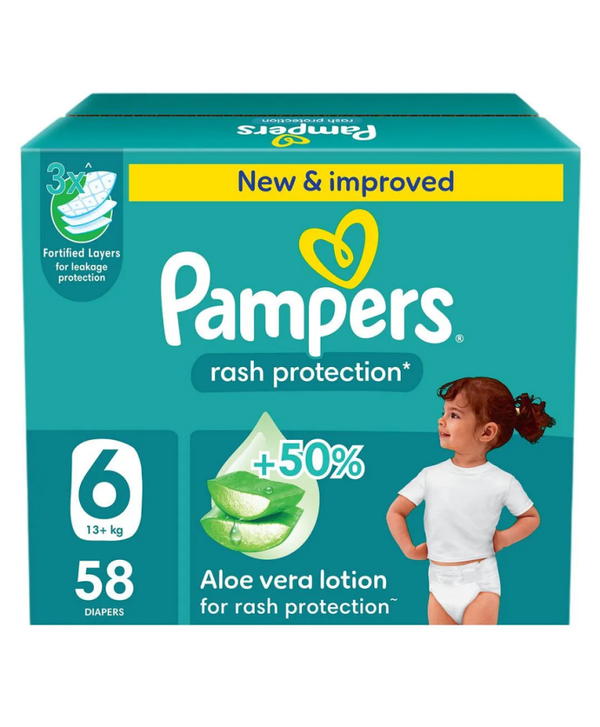 Pampers Diapers Taped Rash Protection Jumbo Box Size 6 58 Count