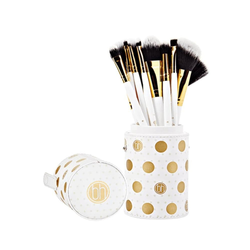 Makeup Brush Travel Case 11-Piece White Dotted Brush Set BH Cosmetics