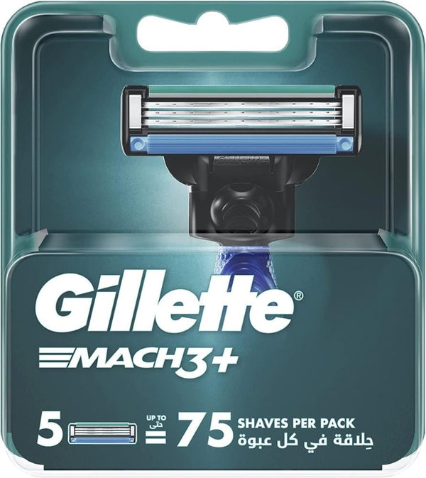 Mach3+ Razor Blade Refills Triple Blade Smooth Performance Gillette 5 Pcs