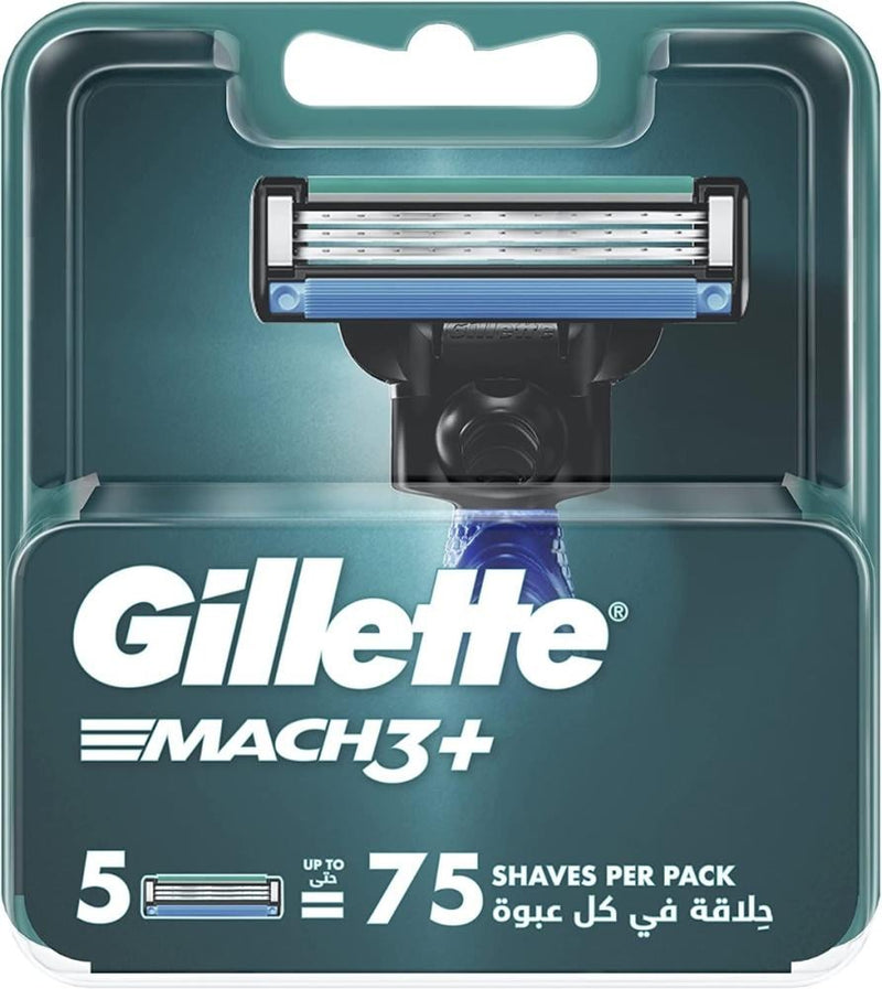 Mach3+ Razor Blade Refills Triple Blade Smooth Performance Gillette 5 Pcs