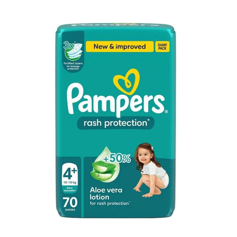 Pampers Diapers Taped Rash Protection Giant Pack Size 4+ 70 Count