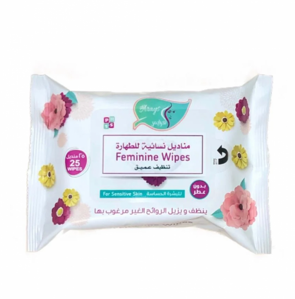Feminine Hygiene Wipes Unscented Sensitive Skin AL Arayes 25 Wipes