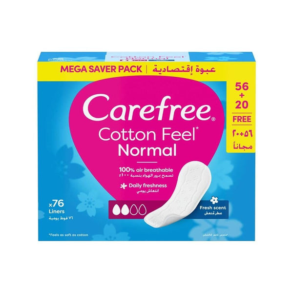 Carefree Cotton Feel Daily Panty Liners Breathable 76 Pieces