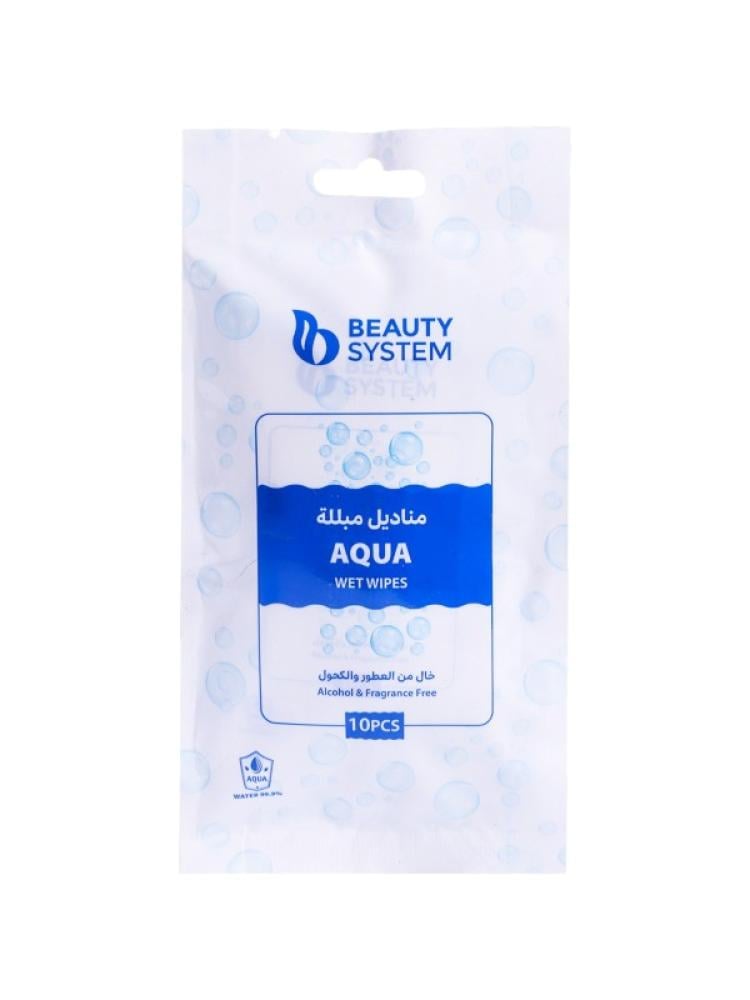 Beauty System Aqua Wet Wipes - Fragrance-Free, Alcohol-Free, 10 Pack