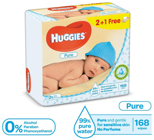 Baby Wipes Pure Fragrance Free Sensitive Skin Huggies 168 Pieces