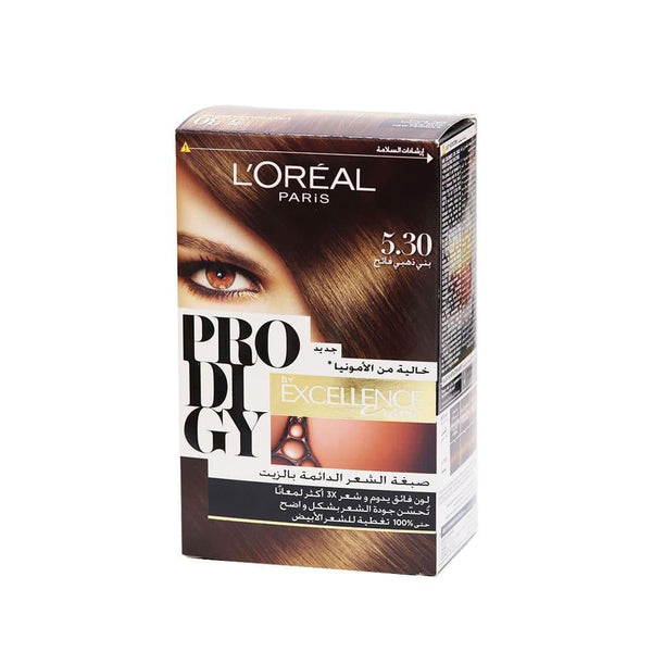 Permanent Hair Dye Light Golden Brown 5.30 Best Bright Color L'Oreal Paris Prodigy