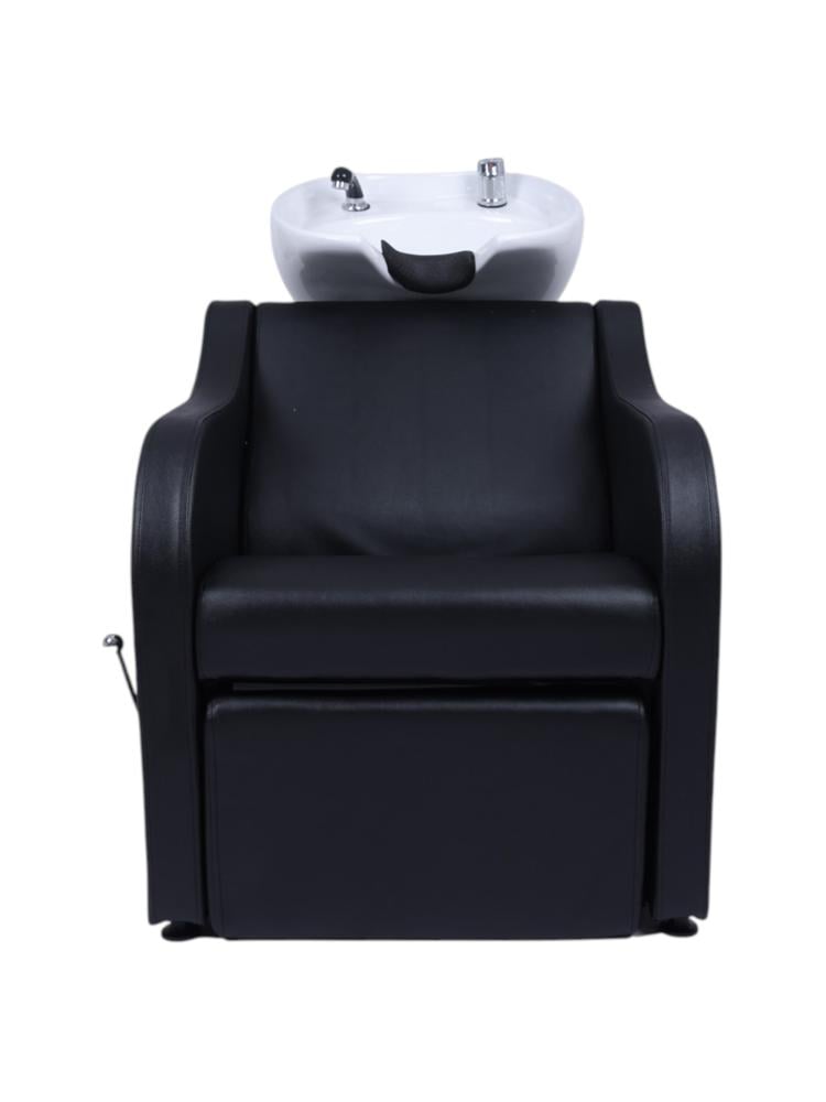 Salon System Washbasin Chair with Black Ceramic Basin and Footrest
