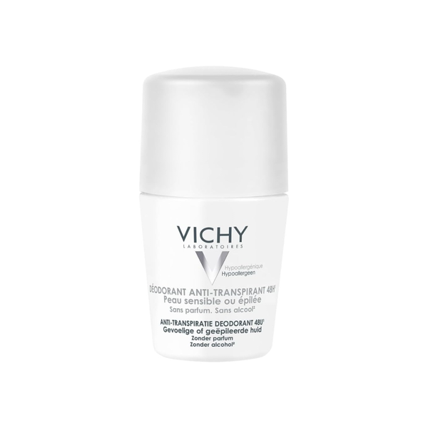 Vichy Antiperspirant Deodorant for Sensitive Skin, 48-Hour Protection, 50ml