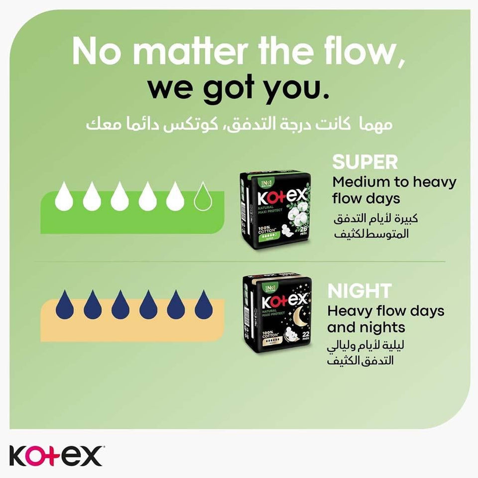 Kotex Natural Maxi Pads with Wings Super Absorbent 26 Pads