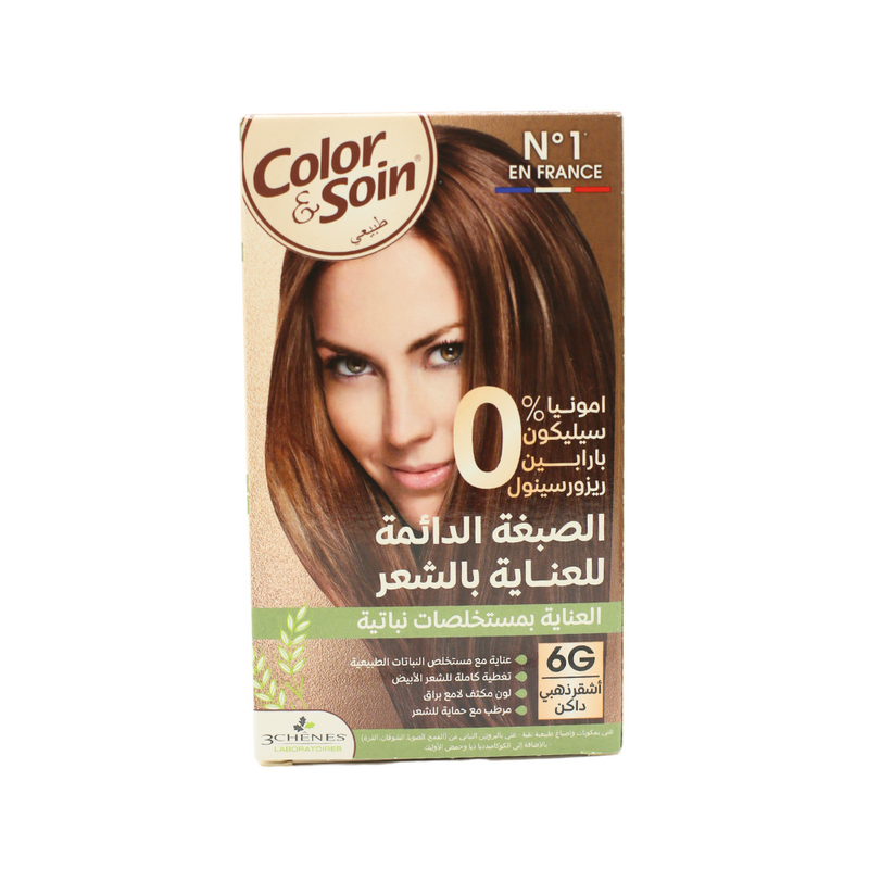 Color & Soin Ammonia-Free Hair Dye, Dark Golden Blonde 6G, 135ml